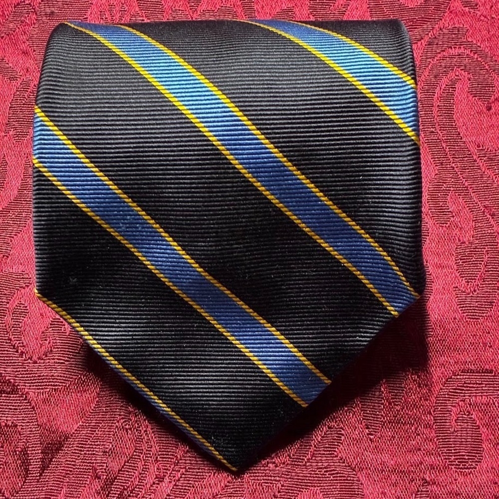 BROOKS BROTHERS MAKERS Navy, Light Blue, and Gold Diagonal Repp Stripe All Silk